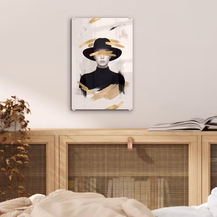 Glas schilderij - Vrouw - Portret - Modern - Goud - Kunst — 5