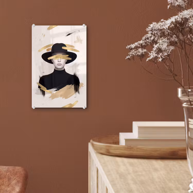 Glas schilderij - Vrouw - Portret - Modern - Goud - Kunst — 6