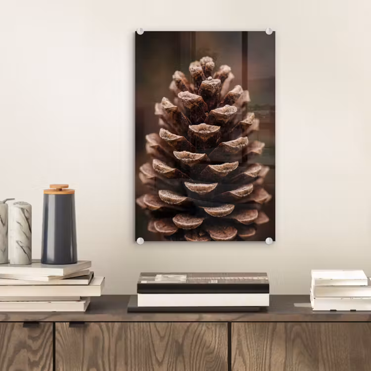 Glas schilderij - Dennenappel - Bos - Herfst - Bruin - Sfeervol — 2
