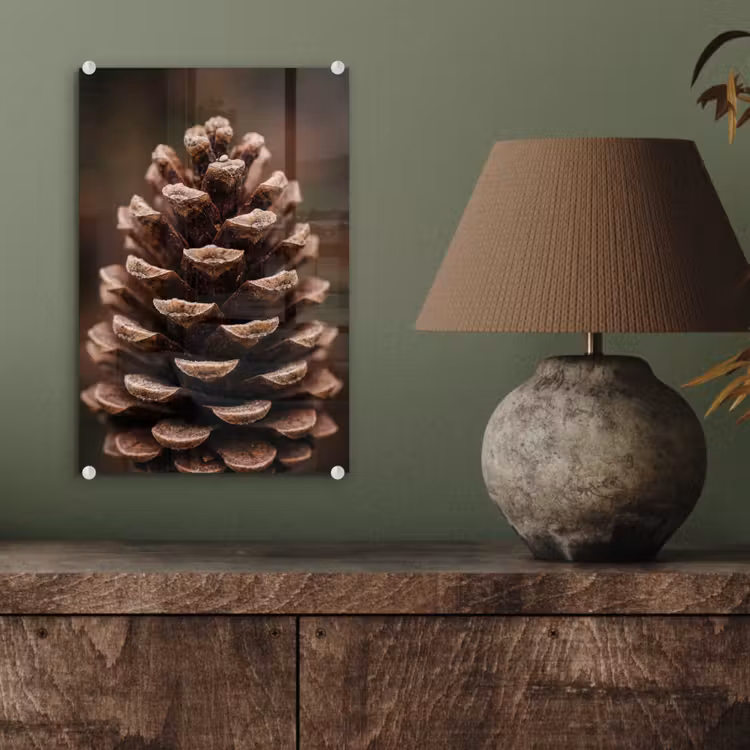 Glas schilderij - Dennenappel - Bos - Herfst - Bruin - Sfeervol — 4