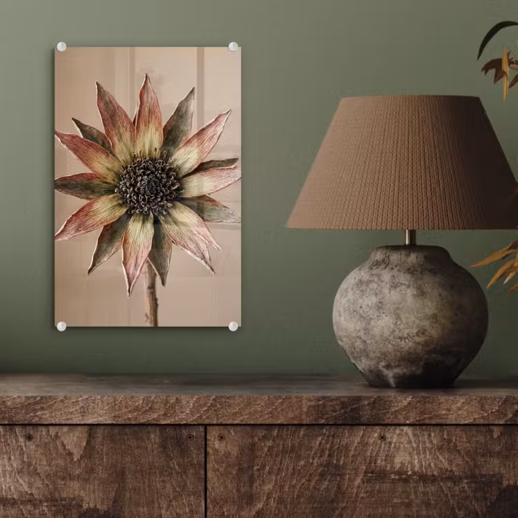 Glas schilderij - Droogbloem - Protea - Vintage - Beige - Rustiek — 4