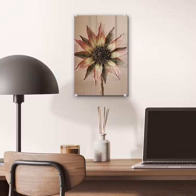 Glas schilderij - Droogbloem - Protea - Vintage - Beige - Rustiek — 7