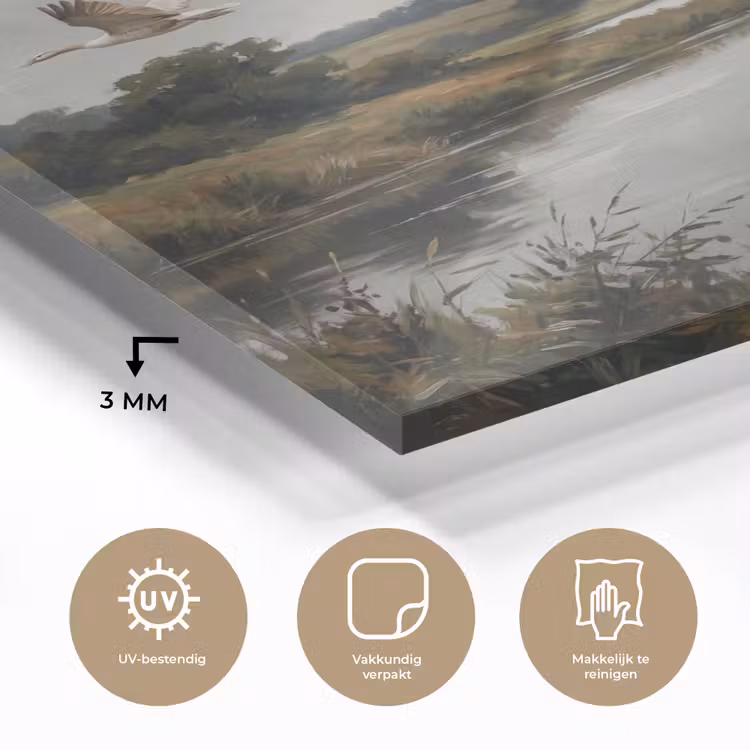 Glas schilderij - Eenden - Rivier - Landschap - Vlucht - Nostalgisch — 3