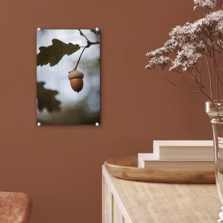 Glas schilderij - Eikel - Eikenblad - Bos - Herfst - Natuur — 6