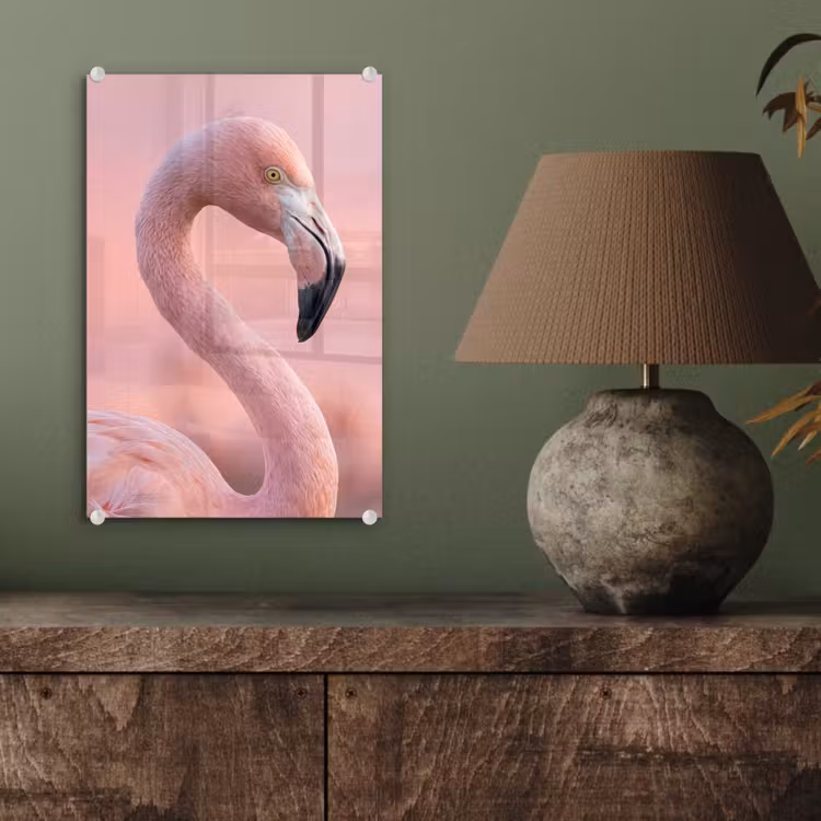 Glas schilderij - Flamingo - Portret - Roze — 4