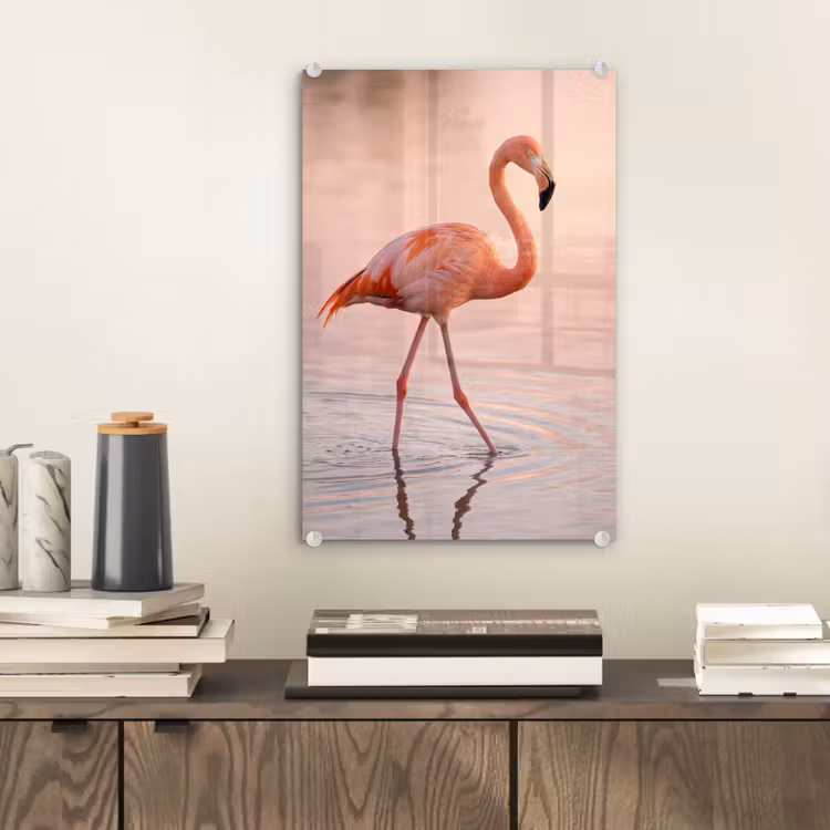 Glas schilderij - Flamingo - Water - Roze — 2