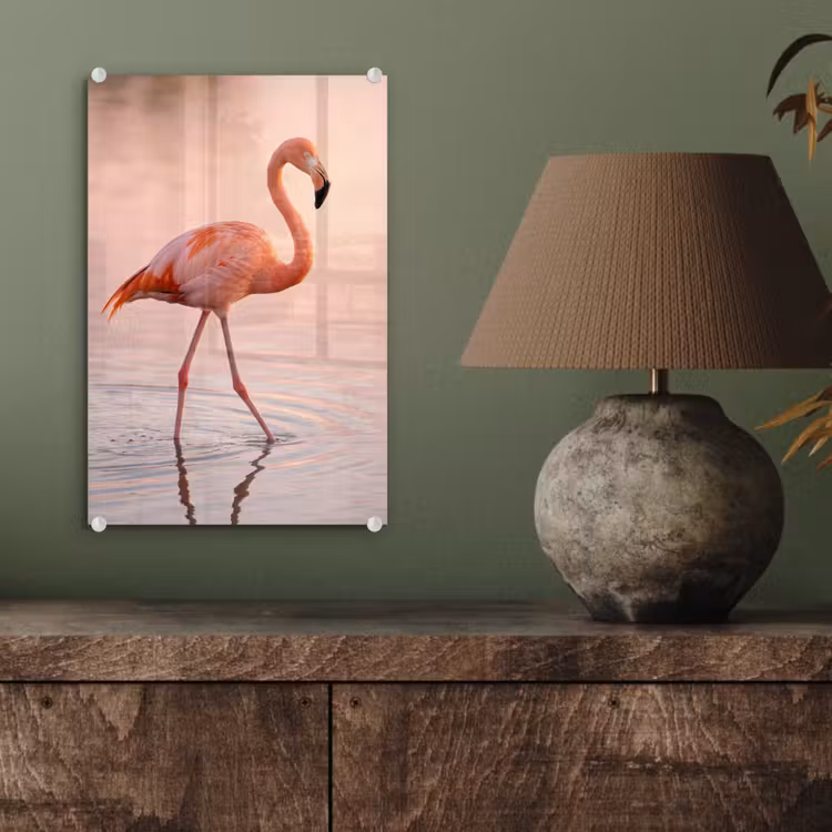 Glas schilderij - Flamingo - Water - Roze — 4