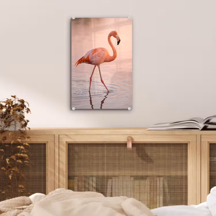 Glas schilderij - Flamingo - Water - Roze — 5