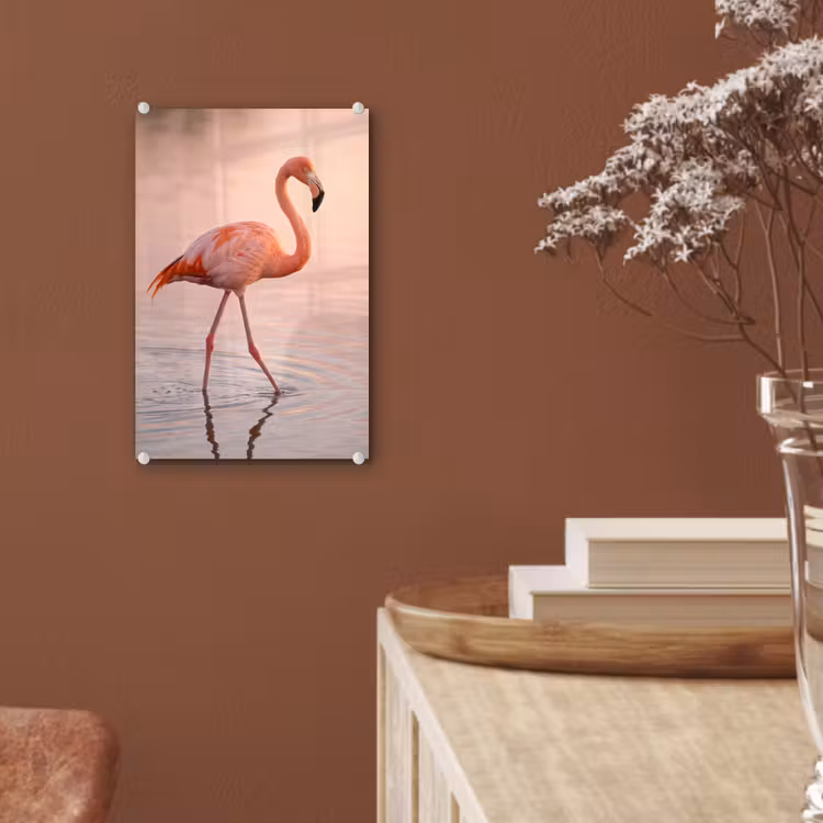 Glas schilderij - Flamingo - Water - Roze — 6