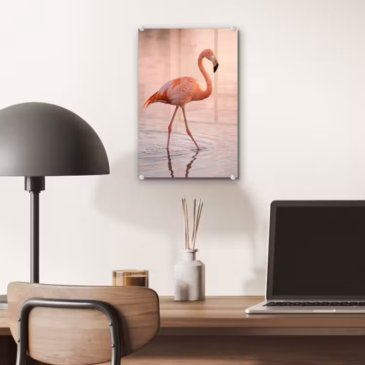 Glas schilderij - Flamingo - Water - Roze — 7