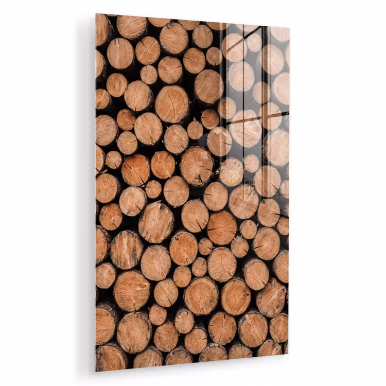 Glas schilderij - Houtblokken - Textuur - Patroon - Bruin - Rustiek — 1