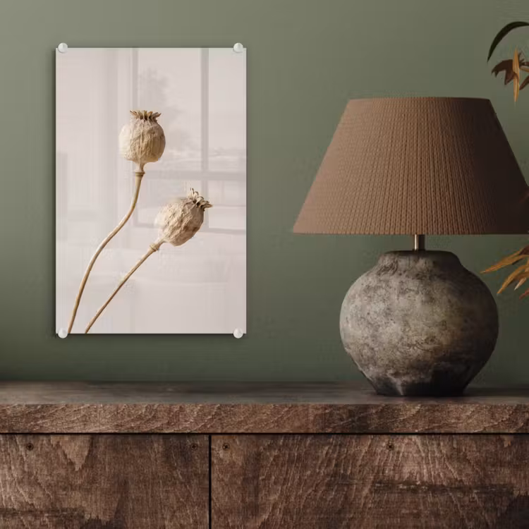 Glas schilderij - Papaverbollen - Droogbloemen - Minimalistisch - Beige - Rustig — 4