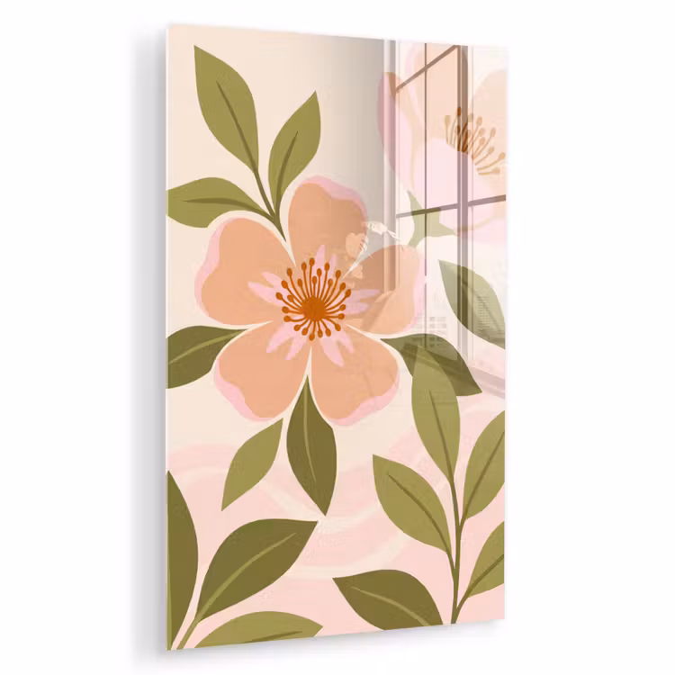 Glas schilderij - Grafisch - Bloemen - Roze — 1