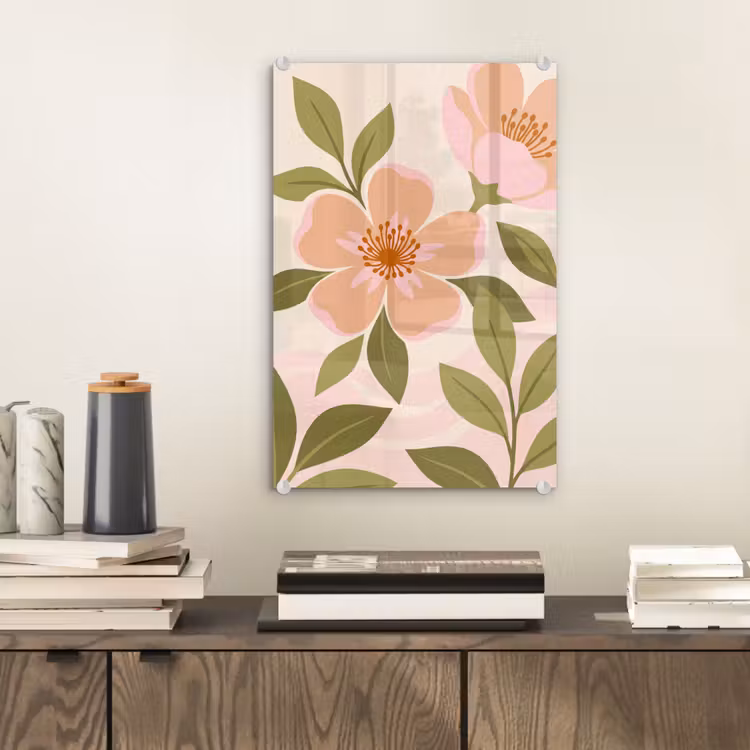 Glas schilderij - Grafisch - Bloemen - Roze — 2
