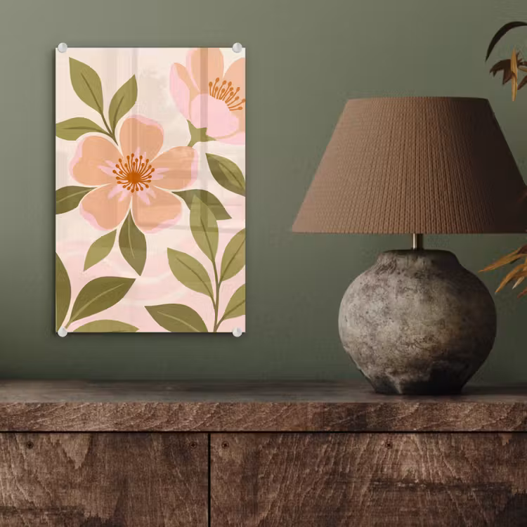 Glas schilderij - Grafisch - Bloemen - Roze — 4