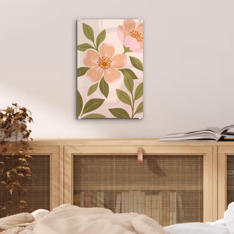 Glas schilderij - Grafisch - Bloemen - Roze — 5