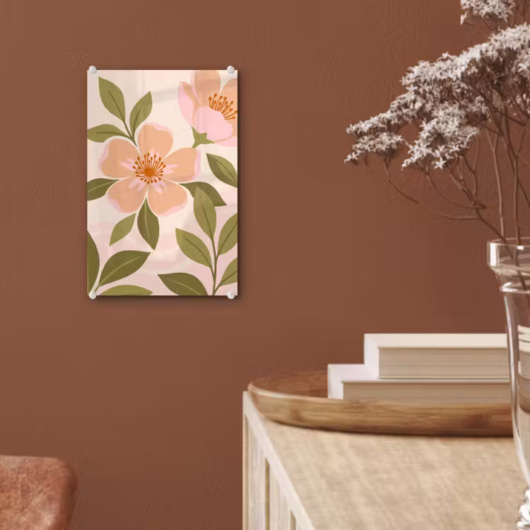 Glas schilderij - Grafisch - Bloemen - Roze — 6