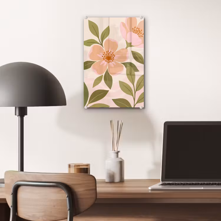 Glas schilderij - Grafisch - Bloemen - Roze — 7