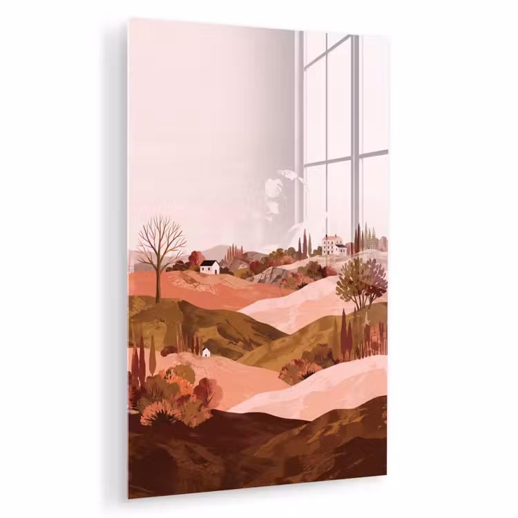 Glas schilderij - Heuvellandschap - Grafisch - Terracotta — 1