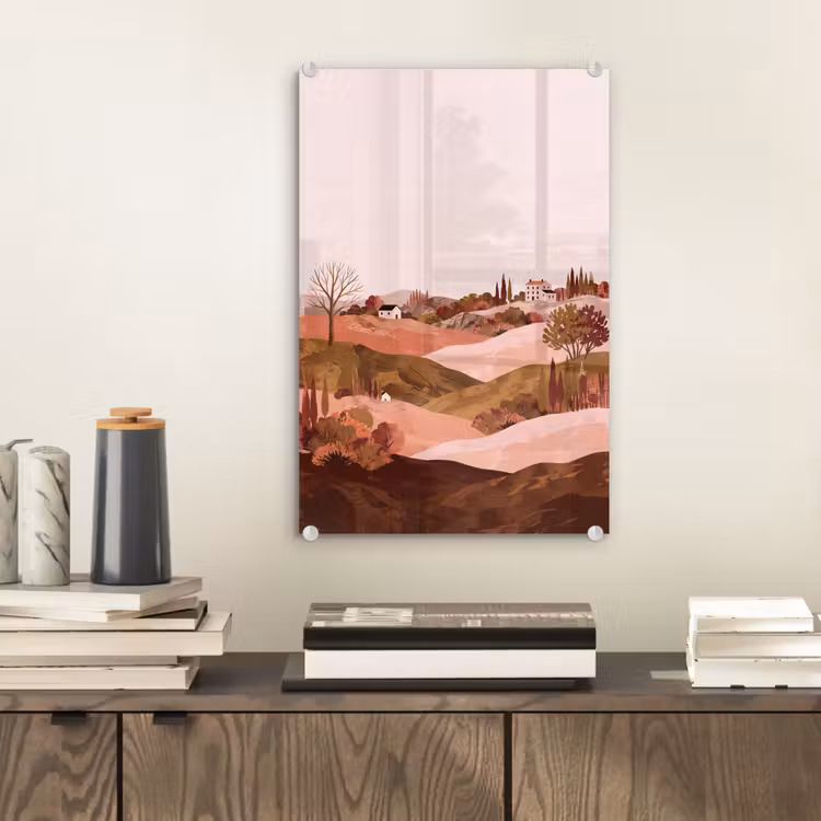 Glas schilderij - Heuvellandschap - Grafisch - Terracotta — 2