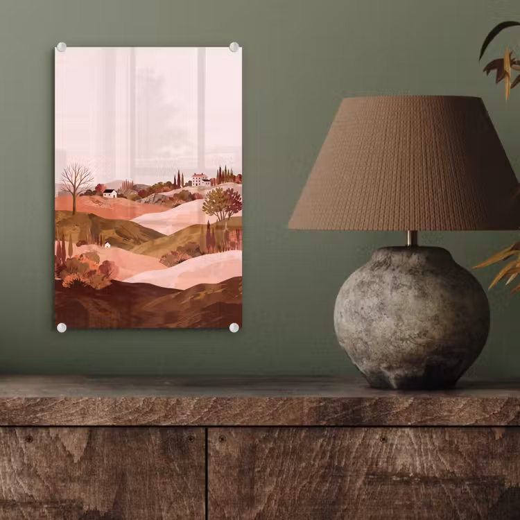 Glas schilderij - Heuvellandschap - Grafisch - Terracotta — 4