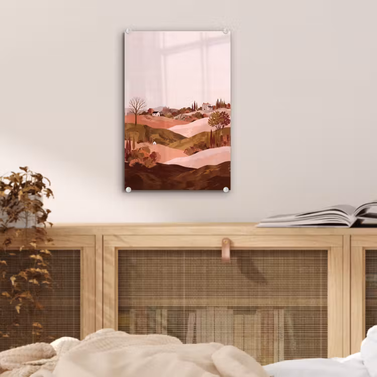 Glas schilderij - Heuvellandschap - Grafisch - Terracotta — 5