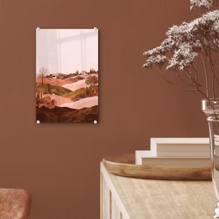 Glas schilderij - Heuvellandschap - Grafisch - Terracotta — 6