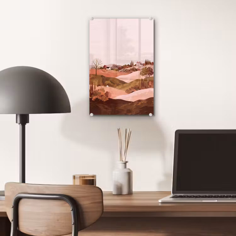 Glas schilderij - Heuvellandschap - Grafisch - Terracotta — 7