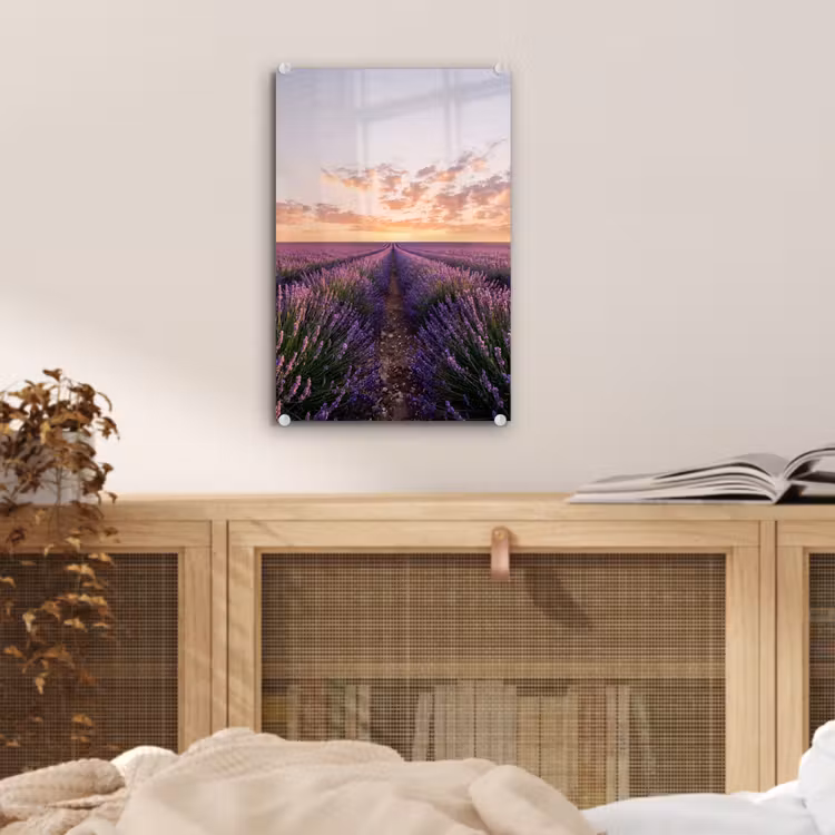 Glas schilderij - Landschap - Lavendelveld - Paars — 5