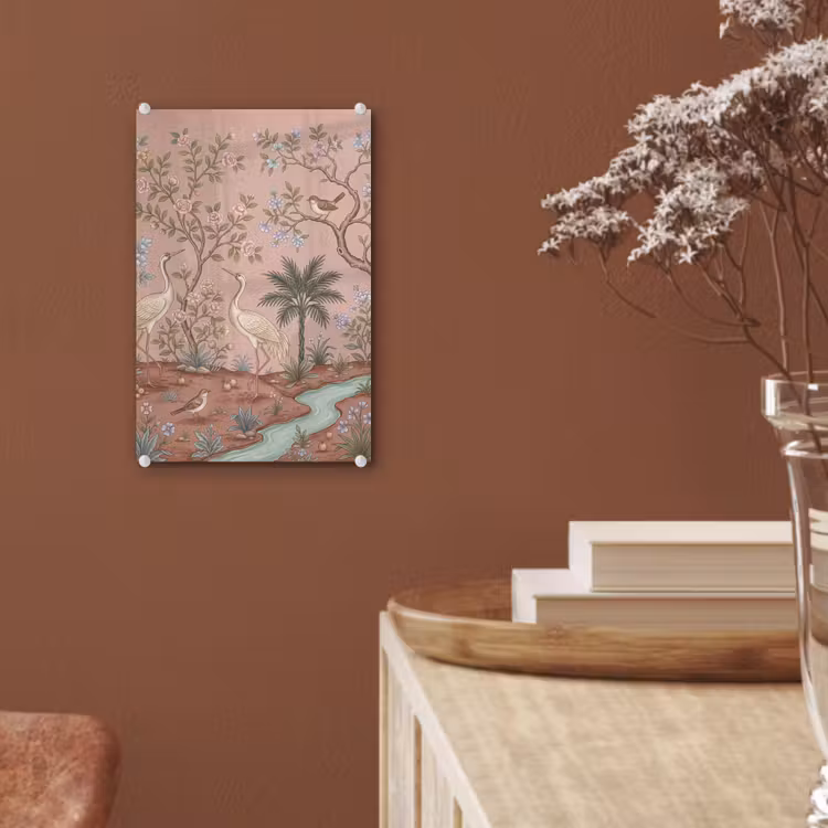 Glas schilderij - Nostalgisch - Reigers - Roze — 6