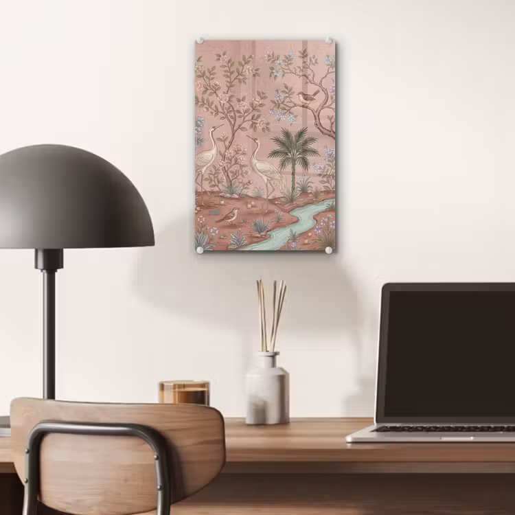 Glas schilderij - Nostalgisch - Reigers - Roze — 7