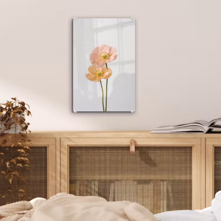 Glas schilderij - Papavers - Botanisch - Roze — 5