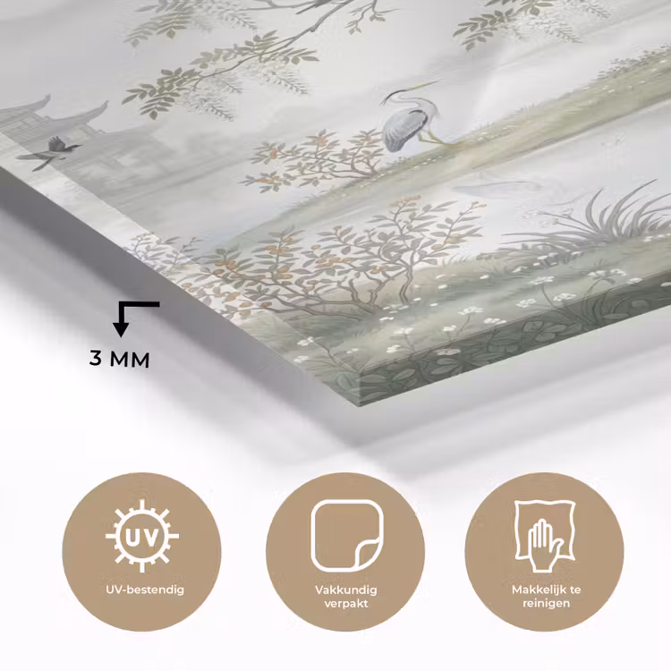 Glas schilderij - Reiger - Landschap - Groen — 3