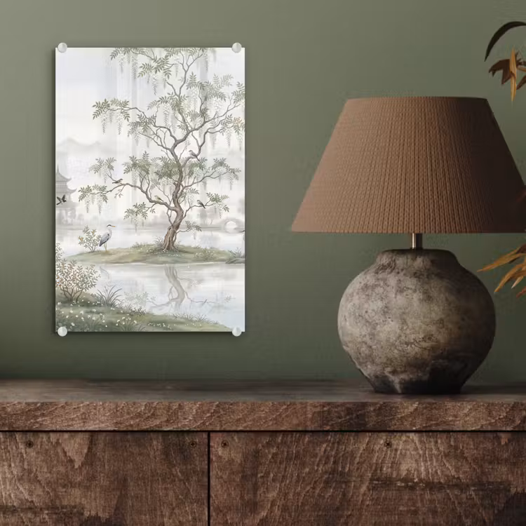 Glas schilderij - Reiger - Landschap - Groen — 4