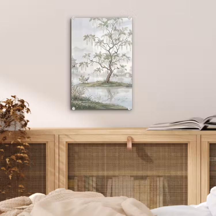 Glas schilderij - Reiger - Landschap - Groen — 5