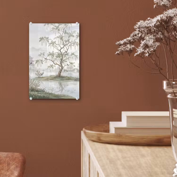 Glas schilderij - Reiger - Landschap - Groen — 6