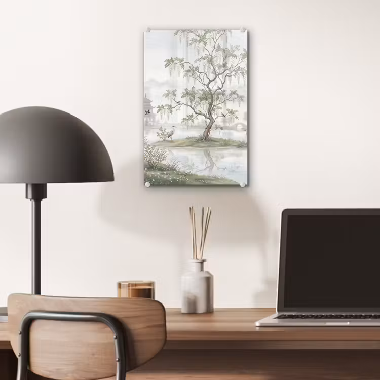 Glas schilderij - Reiger - Landschap - Groen — 7