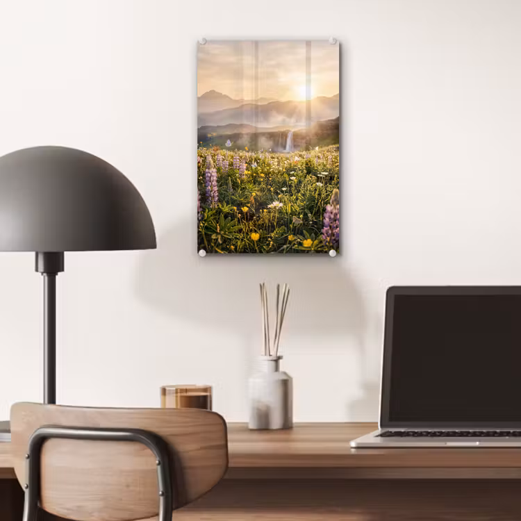 Glas schilderij - Vlinders - Waterval - Bloemenveld — 7