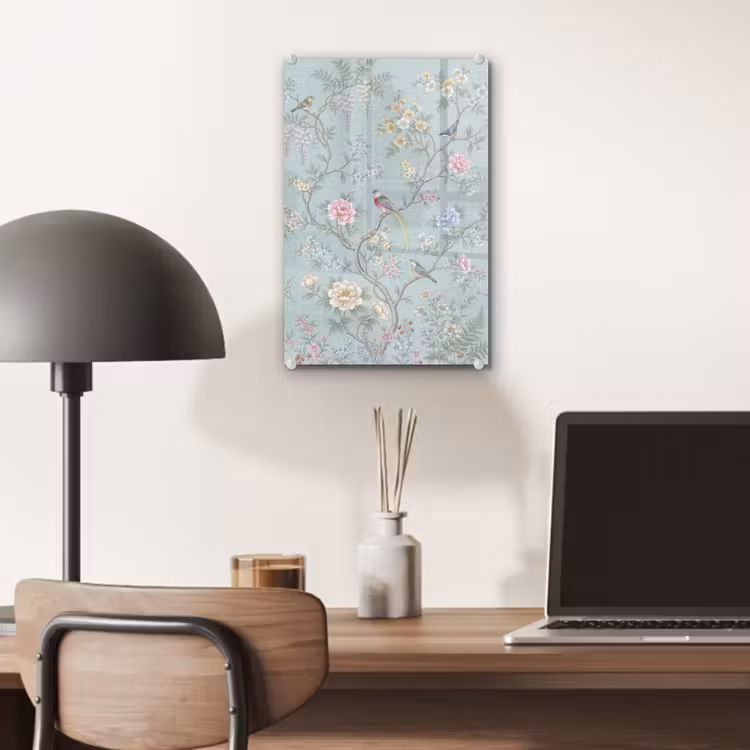 Glas schilderij - Vogel - Bloemen - Kleurrijk — 7