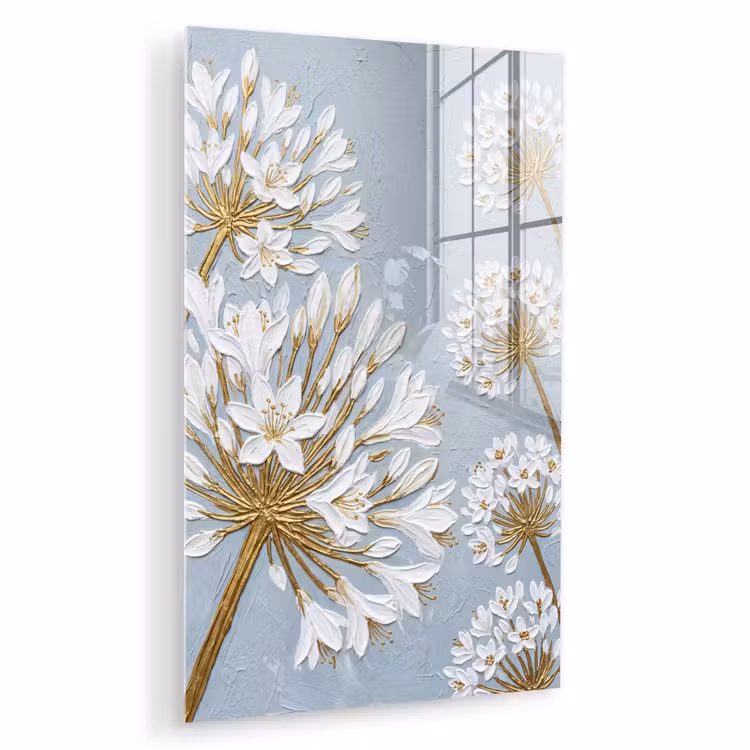 Glas schilderij - Illustratie - Bloemen - Blauw — 1