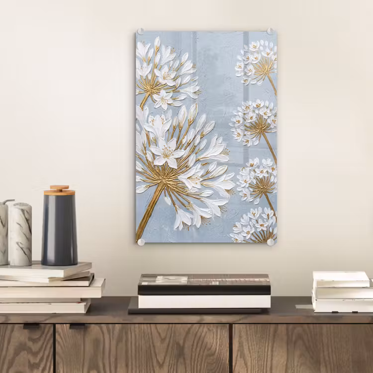 Glas schilderij - Illustratie - Bloemen - Blauw — 2