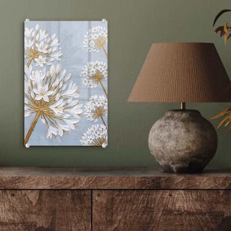 Glas schilderij - Illustratie - Bloemen - Blauw — 4