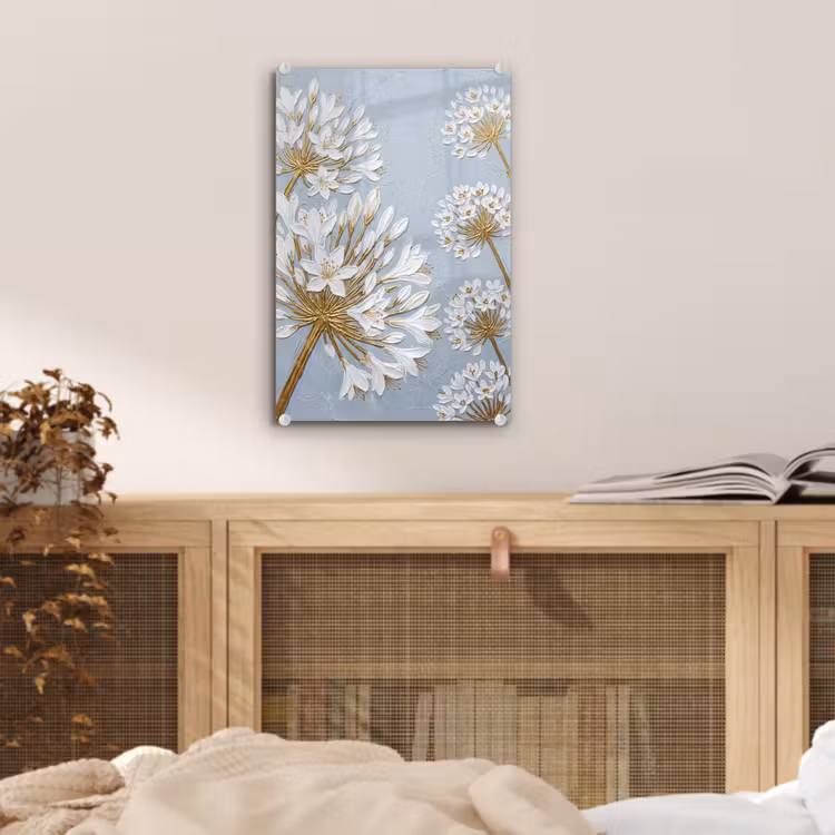 Glas schilderij - Illustratie - Bloemen - Blauw — 5