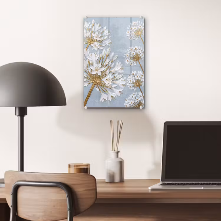 Glas schilderij - Illustratie - Bloemen - Blauw — 7