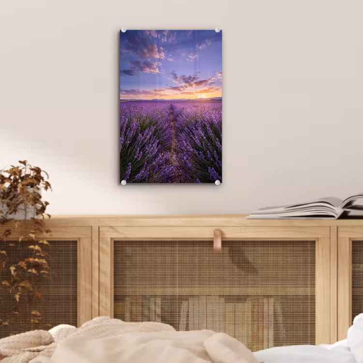 Glas schilderij - Lavendel - Veld - Natuur - Paars — 5