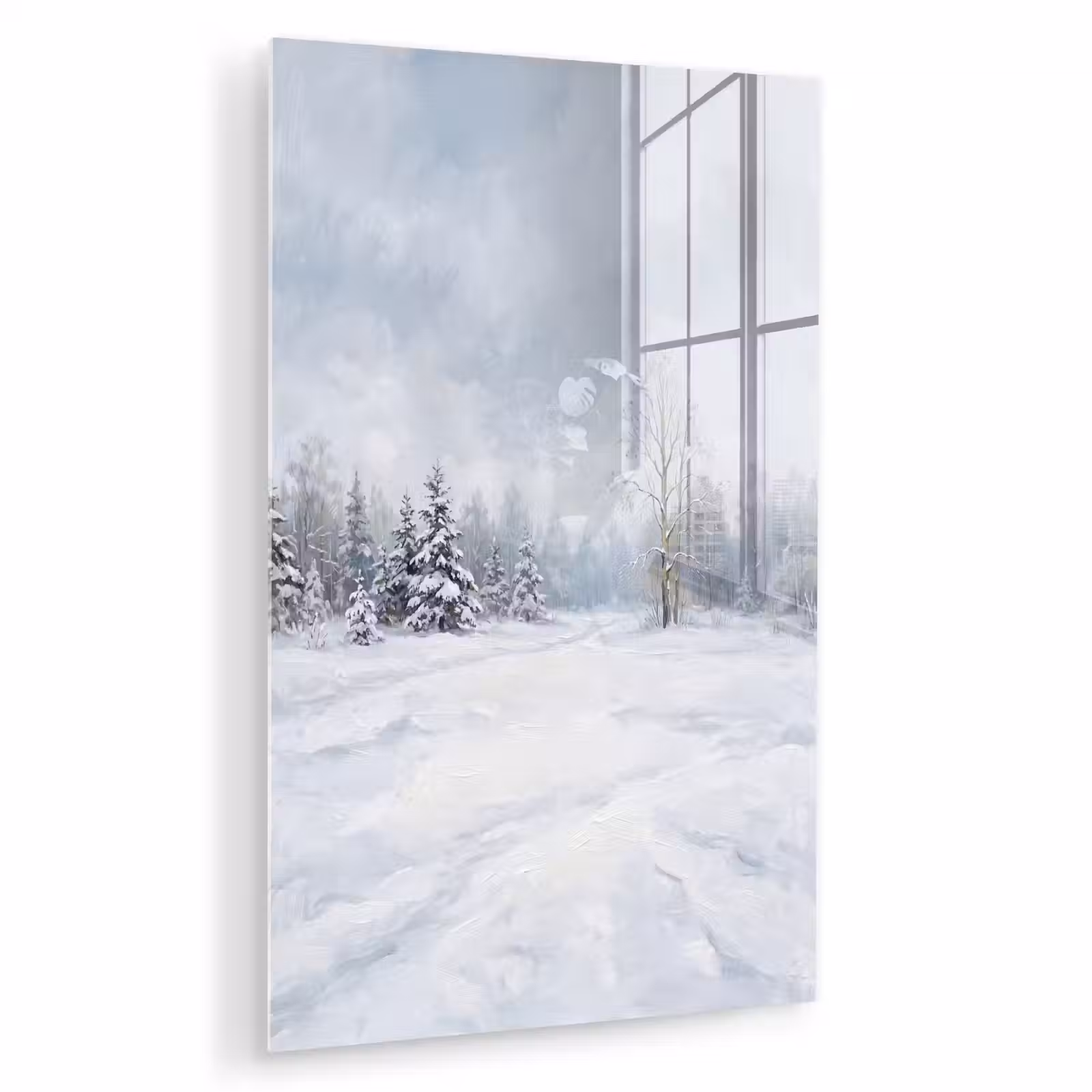 Glas schilderij - Bospad - Dennen - Sneeuw - Winter - Rustgevend — 1