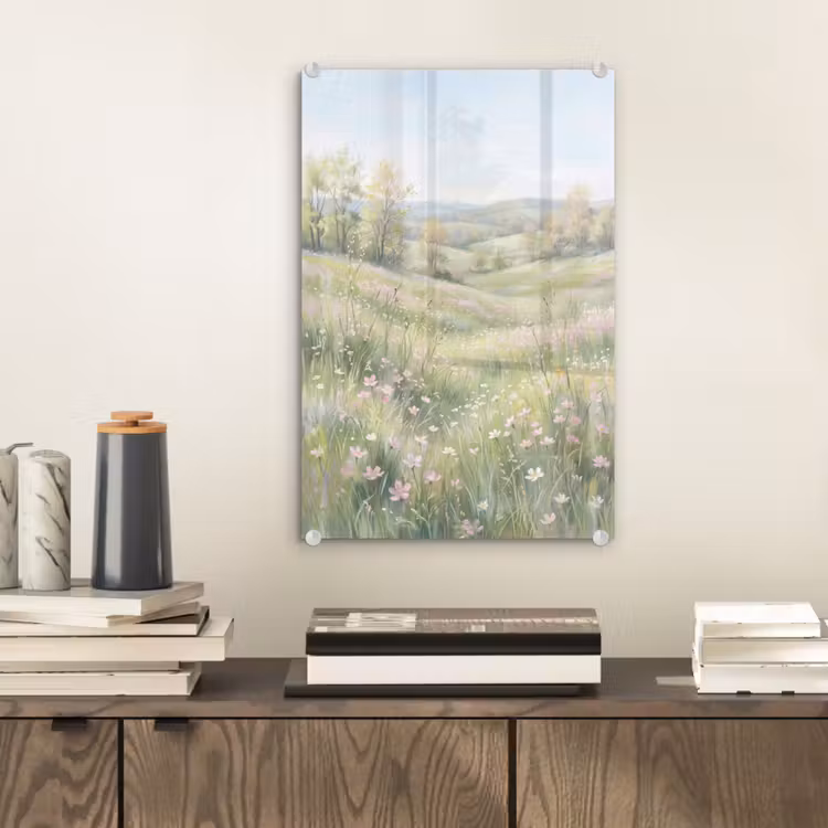 Glas schilderij - Bloemen veld - Bloemen - Groen — 2