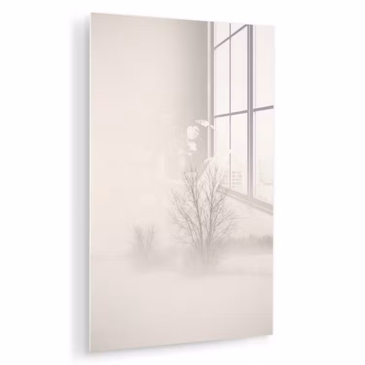 Glas schilderij - Boom - Mist - Sneeuw - Winter - Minimalistisch — 1