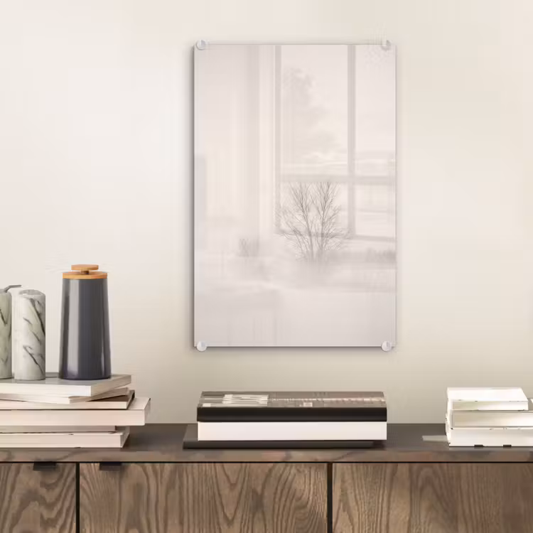 Glas schilderij - Boom - Mist - Sneeuw - Winter - Minimalistisch — 2