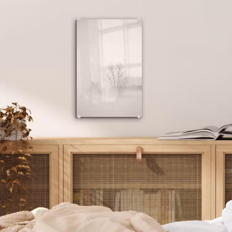 Glas schilderij - Boom - Mist - Sneeuw - Winter - Minimalistisch — 5